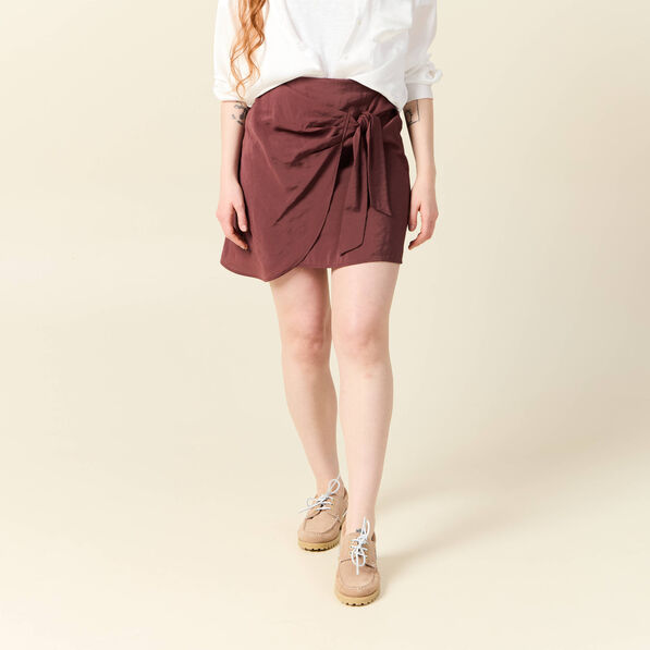 Jupe droite satin marron femme