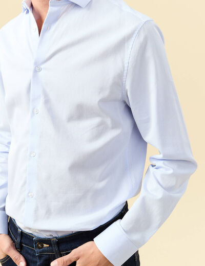 Chemise droite courte col italien bleu ciel homme