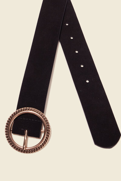 Ceinture suédine boucle ronde noir femme