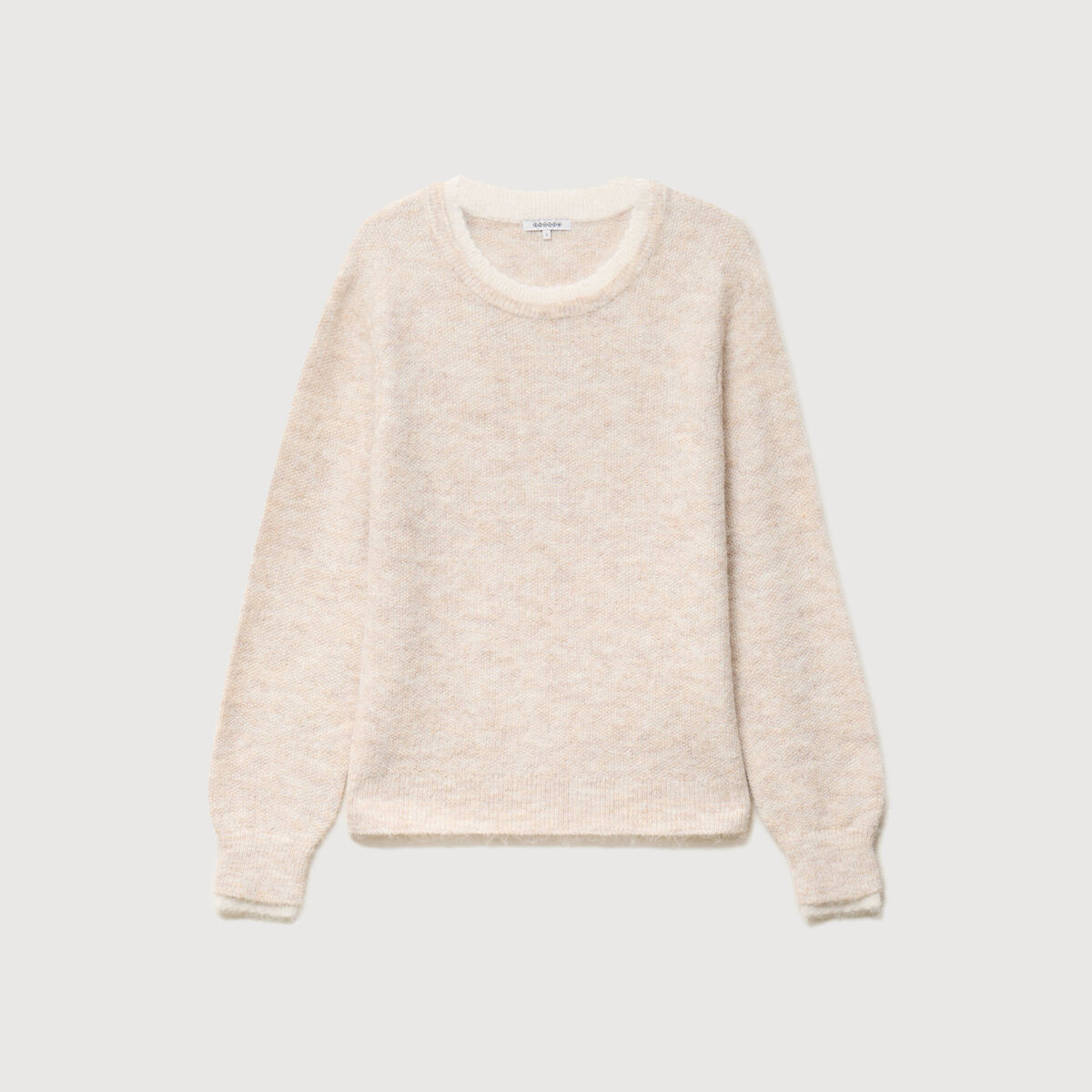 Pull droit col rond manches longues creme femme