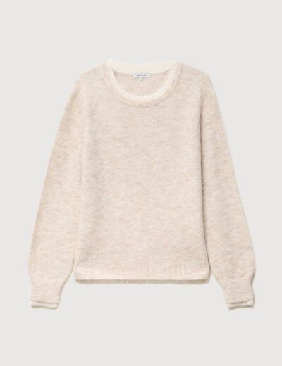 Pull droit col rond manches longues creme femme