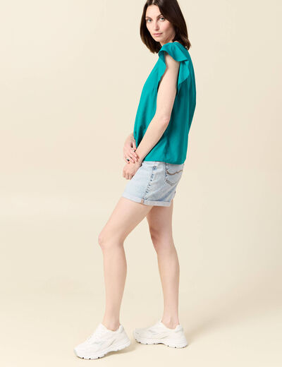 Blouse manches courtes vert canard femme