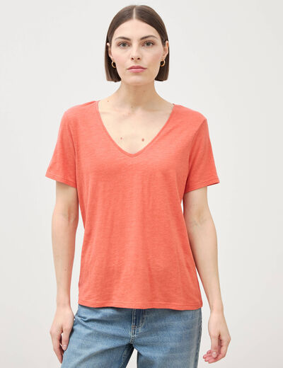 T-shirt manches courtes rouge fonc&eacute; femme