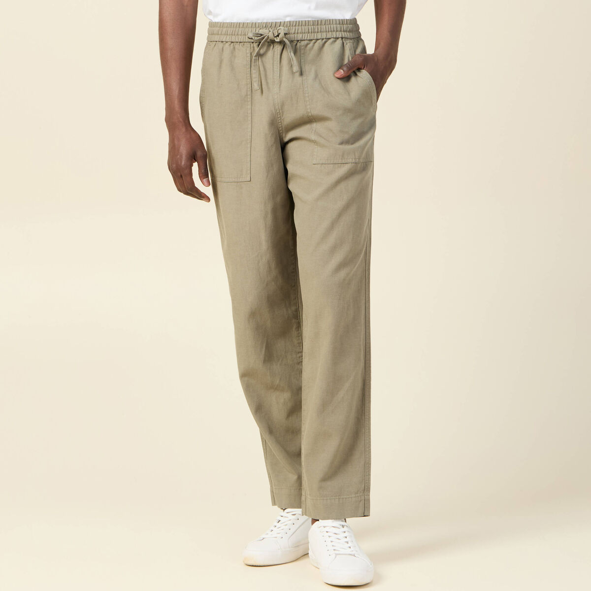 Pantalon chino à coulisse vert kaki homme