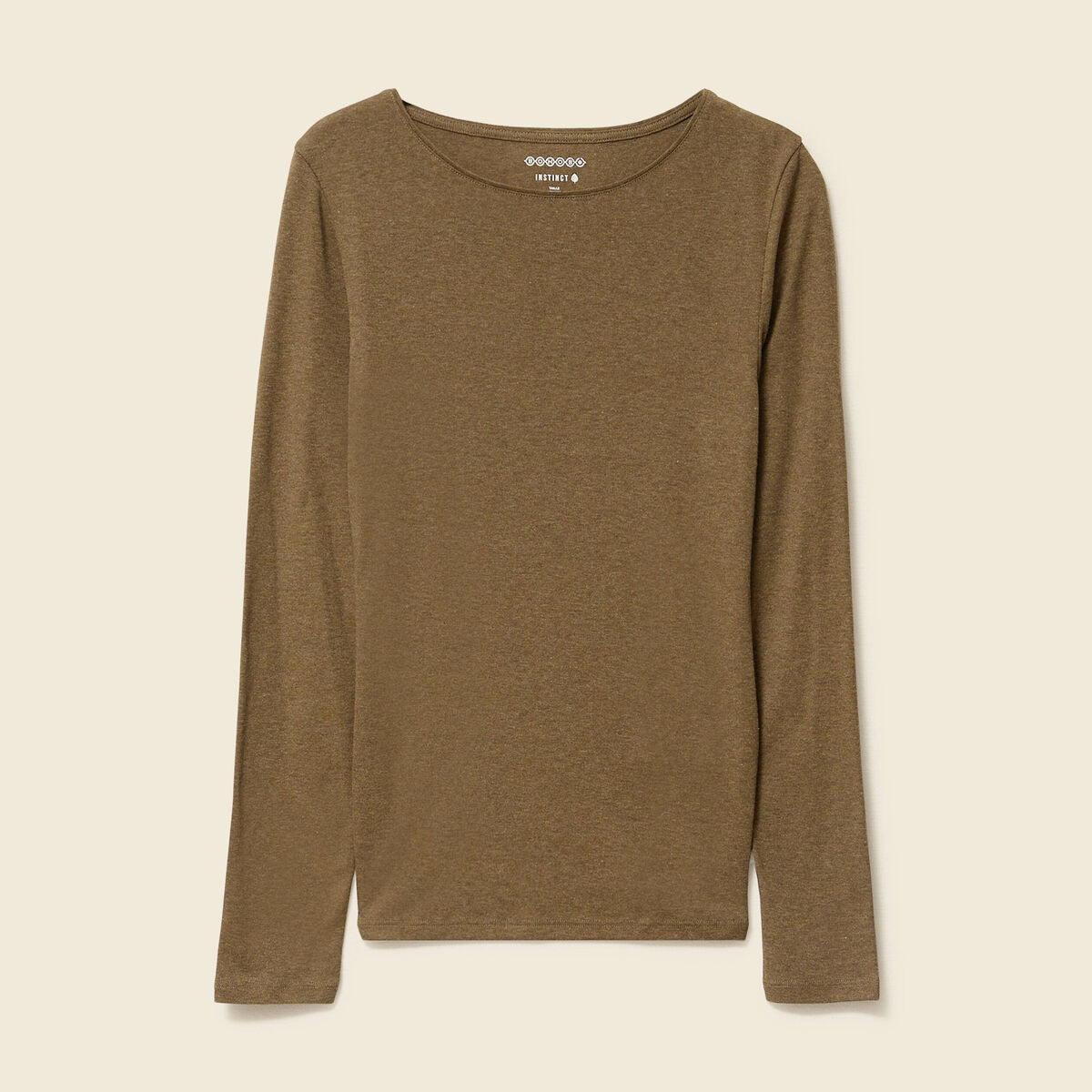 T-shirt cintr&eacute; manches longues col rond vert kaki femme