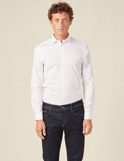 Chemise cintr&eacute;e en coton manches longues blanc homme