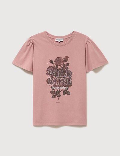 T-shirt droit col rond manches courtes vieux rose femme