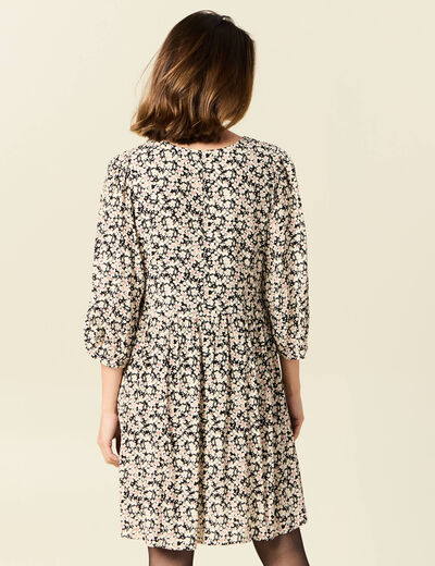 Robe évasée manches 3/4 noir femme