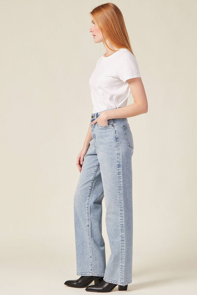 Jeans jambe large denim snow bleu femme