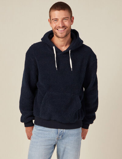 Sweat à capuche sherpa bleu marine homme