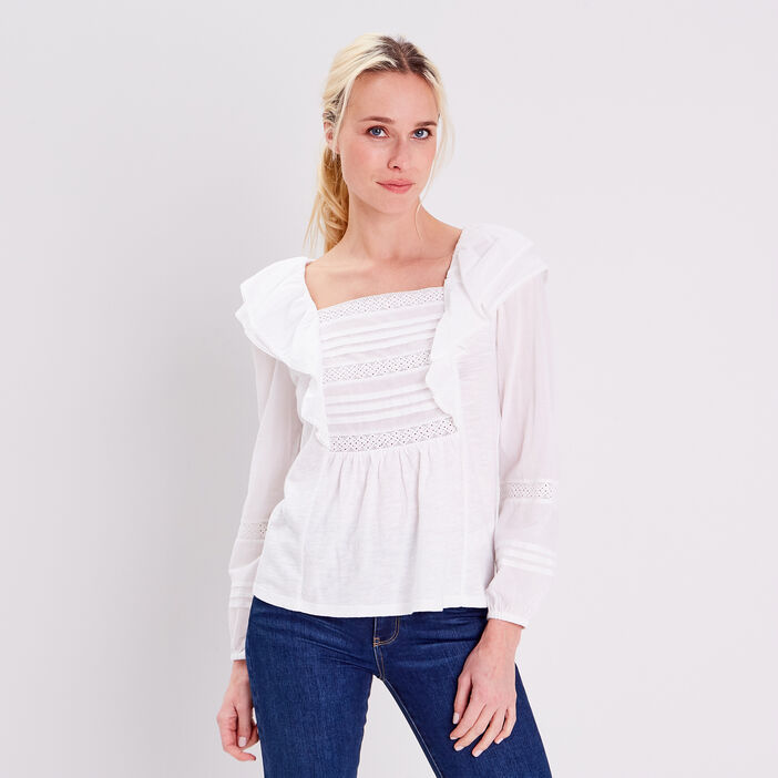 T-shirt manches longues ecru femme