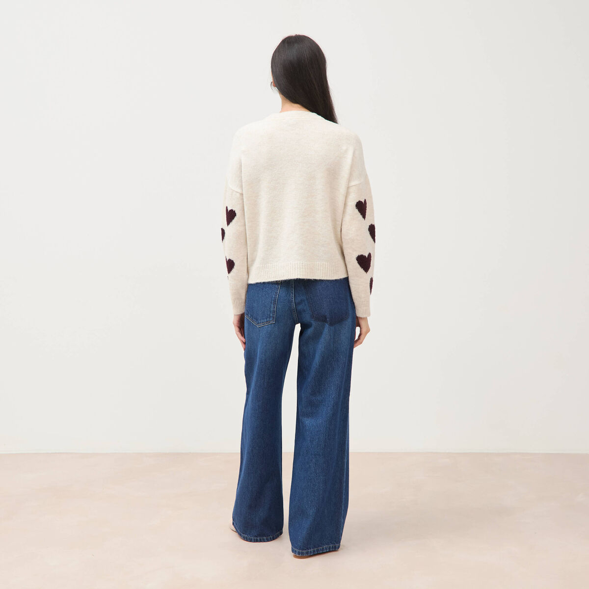 Pull manches longues bouclette col rond prune femme