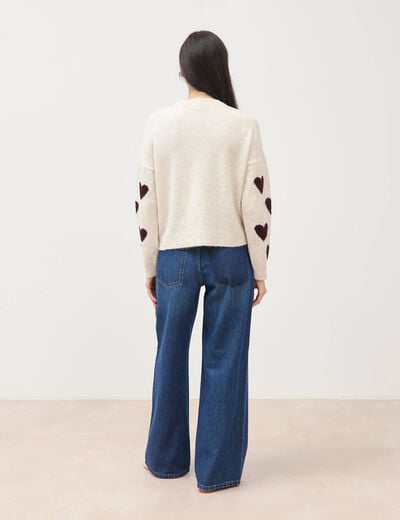 Pull manches longues bouclette col rond prune femme