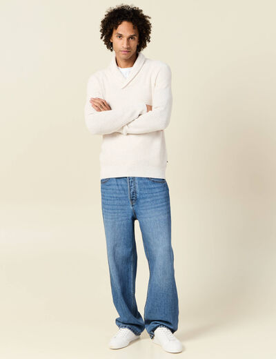 Pull manches longues col châle ecru homme