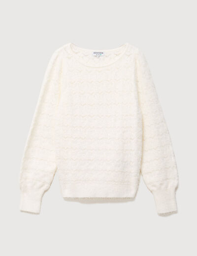 Pull manches longues col bateau ecru femme