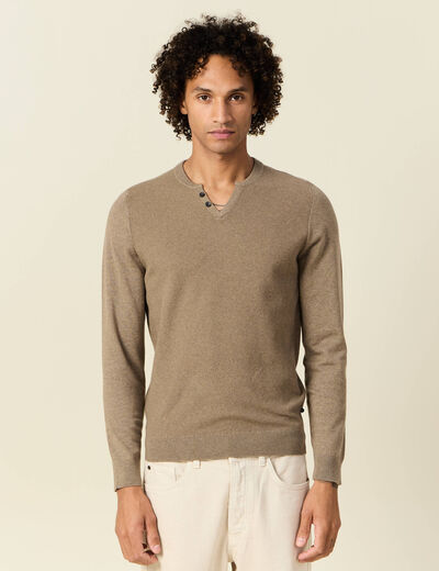 Pull manches longues taupe homme