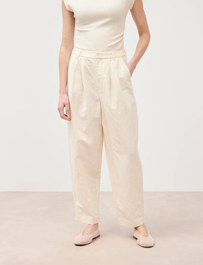 Pantalon barrel coupe loose taille haute ecru femme