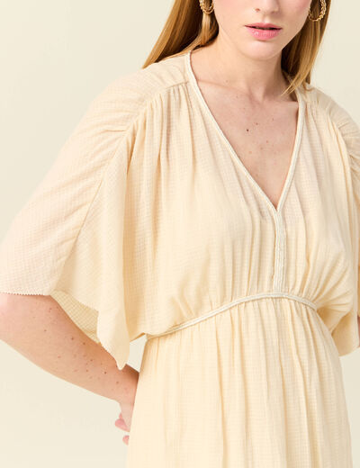 Robe longue empire col en V creme femme