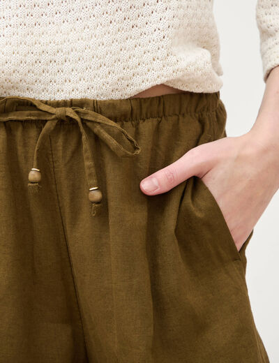 Pantalon standard fluide vert olive femme