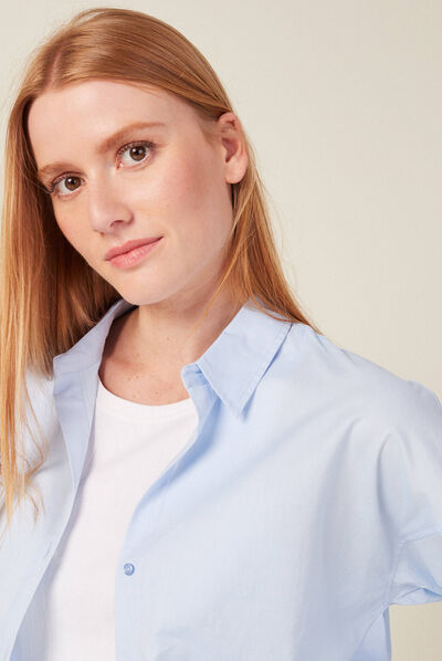 Chemise manches longues bleu ciel femme
