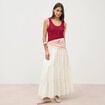 Jupe longue &eacute;vas&eacute;e en coton doubl&eacute;e ecru femme
