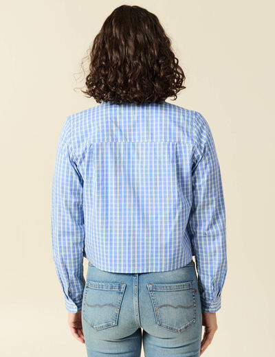 Chemise droite courte en coton bleu clair femme