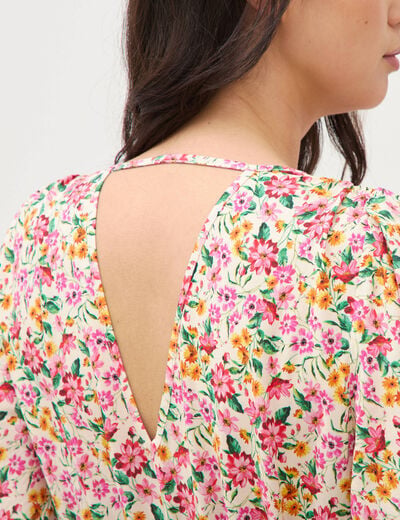 Robe fluide col v manches courtes multicolore femme