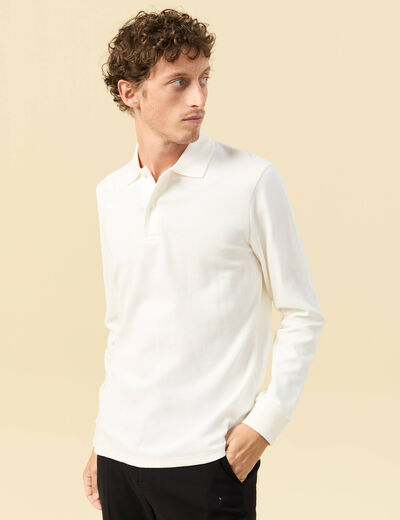 Polo manches longues en coton ecru homme