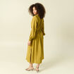 Robe longue droite col v manches longues vert olive femme