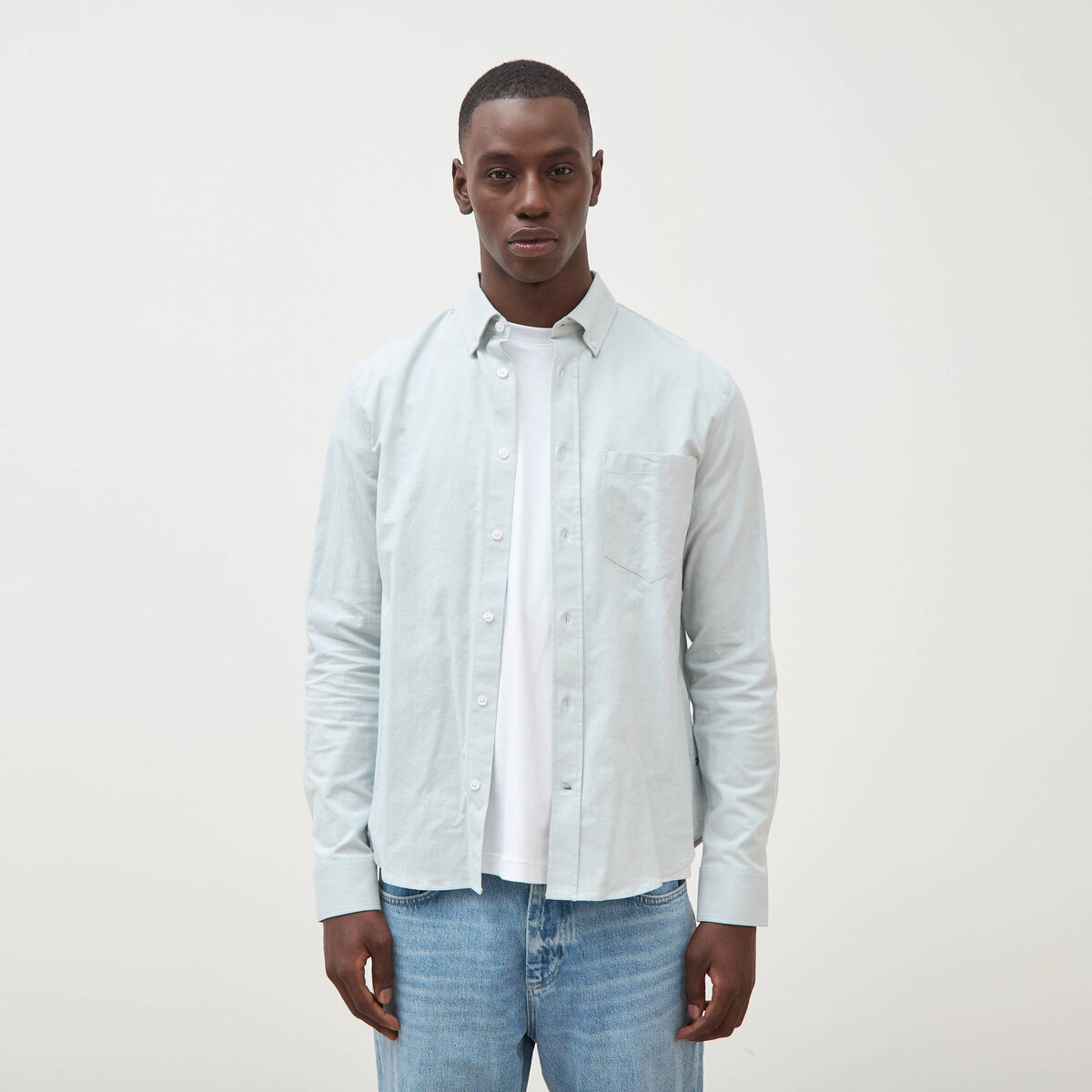 Chemise manches longues col am&eacute;ricain vert clair homme
