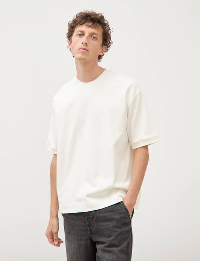 Sweat ample col rond manches courtes ecru homme