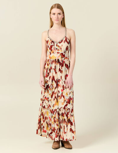 Robe longue évasée fluide sable femme
