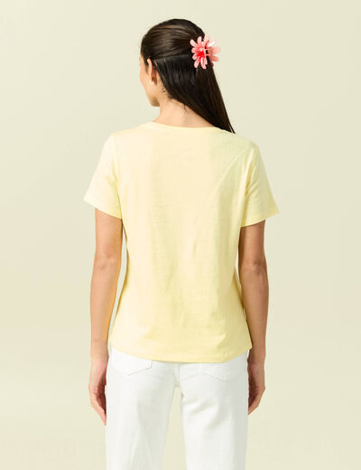 T-shirt cintr&eacute; col rond manches courtes jaune pastel femme