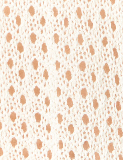 Pull ajour&eacute; col v manches 3/4 ecru femme