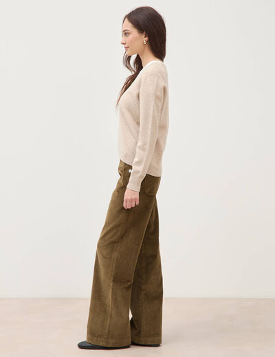 Pull droit col v manches longues creme femme