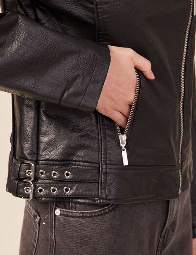 Veste esprit biker droite noir femme