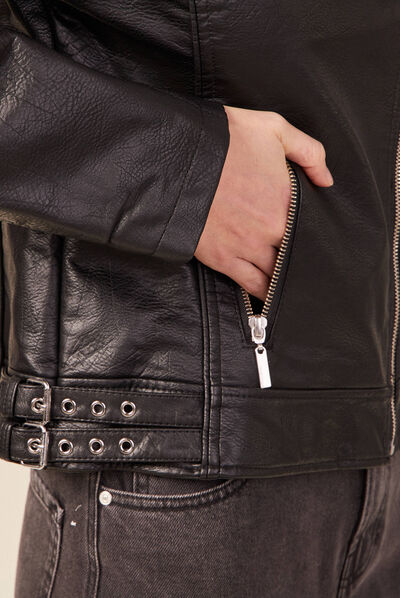 Veste esprit biker droite noir femme