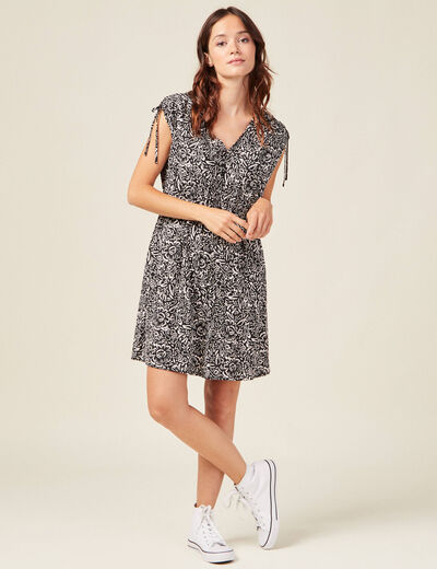 Robe droite fluide col en V noir femme