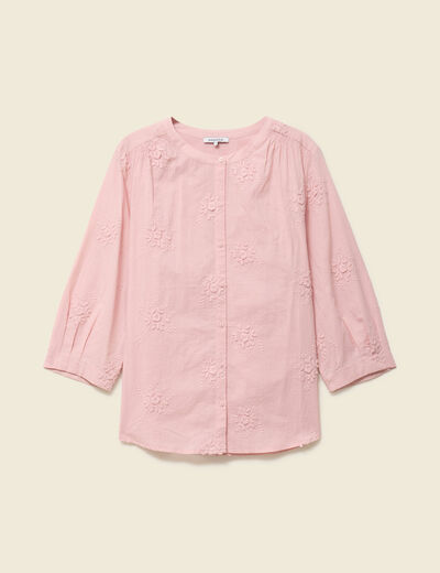 Chemise en coton manches 3/4 rose clair femme