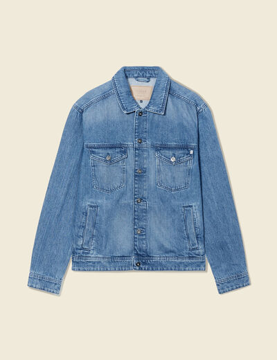 Veste droite en jean denim double stone homme