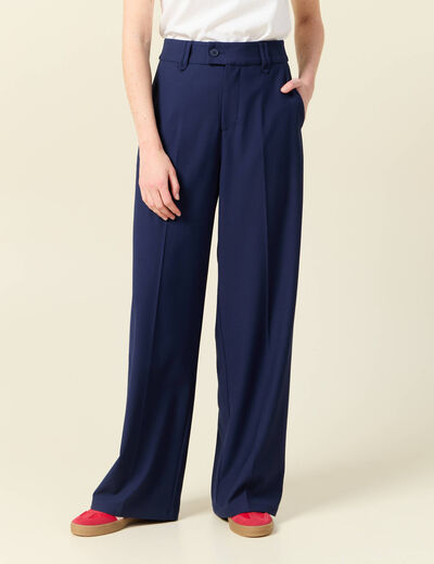 Pantalon city large à pinces bleu marine femme