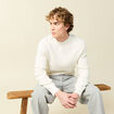 Pull col rond manches longues en coton ecru homme