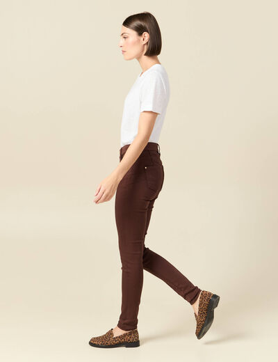 Pantalon skinny push-up taille standard marron fonc&eacute; femme