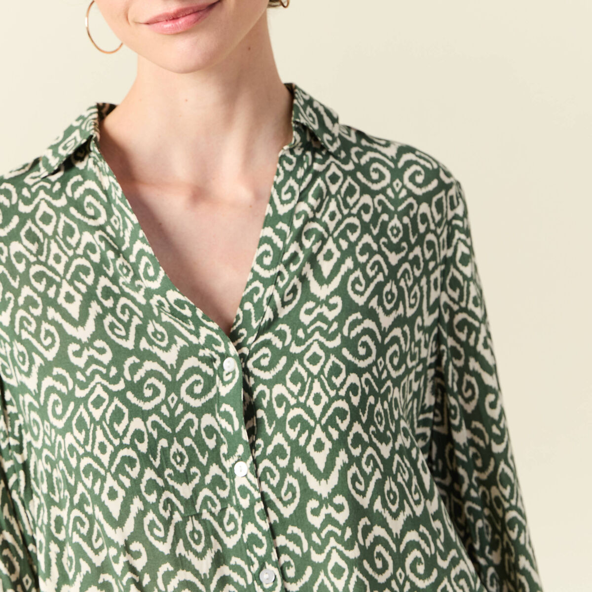 Blouse manches longues vert kaki femme