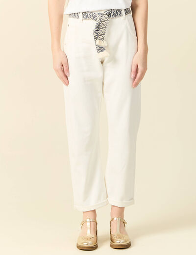 Jeans boyfriend ceinturé denim blanc femme