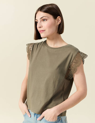 T-shirt manches courtes vert kaki femme