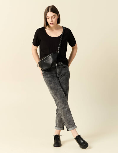 Jeans girlfriend 5 poches denim snow gris femme