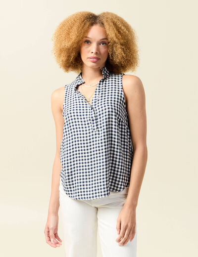 Top sans manches fluide bleu marine femme