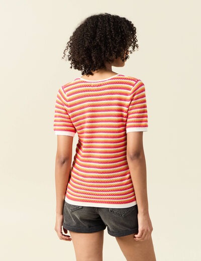 Pull manches courtes marron cognac femme