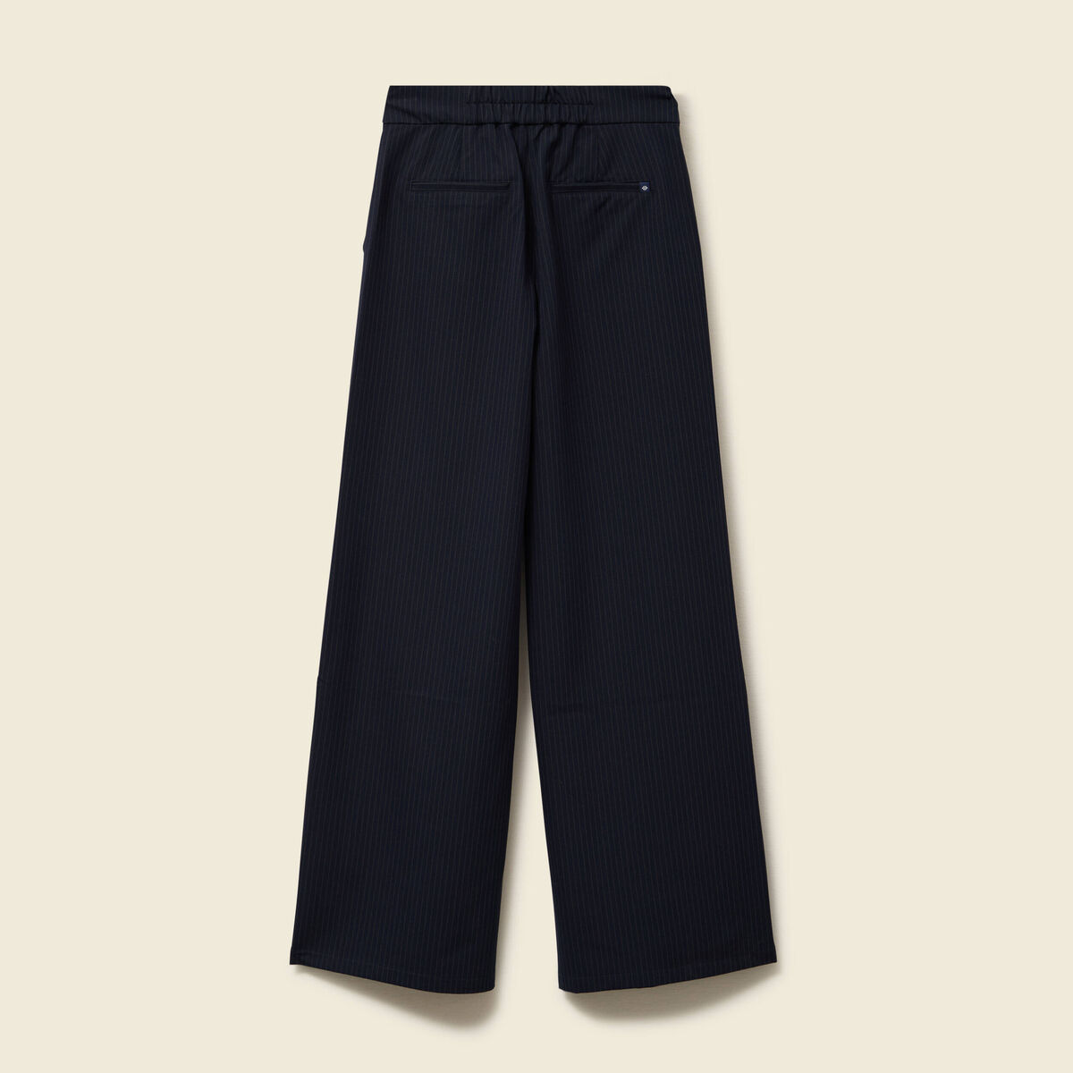 Pantalon large taille haute fluide bleu marine femme